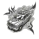 burning cop car  tattoo design idea