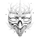 A haunting, hollow mask adorned with symbols of power and dread. more black tattoo design idea
