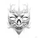A haunting, hollow mask adorned with symbols of power and dread. more black tattoo design idea
