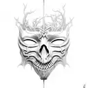 A haunting, hollow mask adorned with symbols of power and dread. more black tattoo design idea