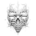 A haunting, hollow mask adorned with symbols of power and dread. more black tattoo design idea