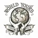 The world is yours text with globe held in womans hands tattoo design idea