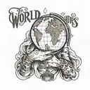 The world is yours text with globe held in womans hands tattoo design idea