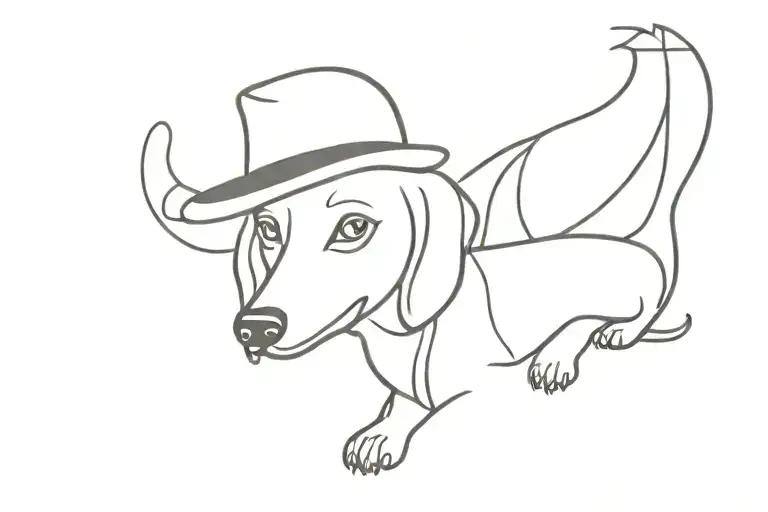 a fedora in style of Picasso dachshund  tattoo design idea