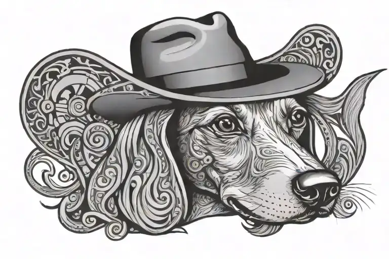 a 2d fedora only using the style of Picasso dachshund tattoo design idea