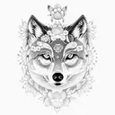 A dotwork design featuring a wolf and a cat surrounded by a field of flowers tattoo design idea
