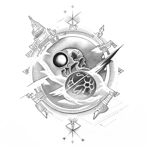 thigh to upper calf heavens and space renaissance  tattoo design idea