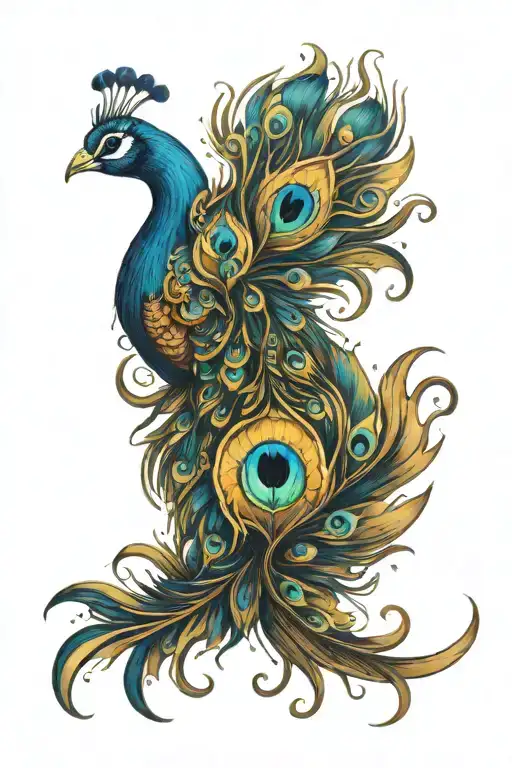 peacock feather transforming tattoo design idea