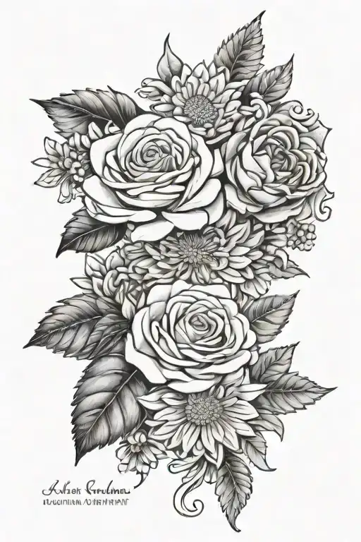 rose, daisy, and chrysanthemum flower with the Greek key  tattoo design idea