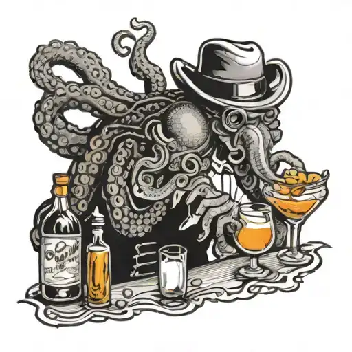 octopus bartender mixing drinks tattoo design idea