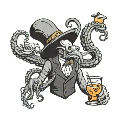 octopus bartender mixing drinks tattoo design idea