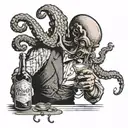 octopus bartender mixing drinks tattoo design idea