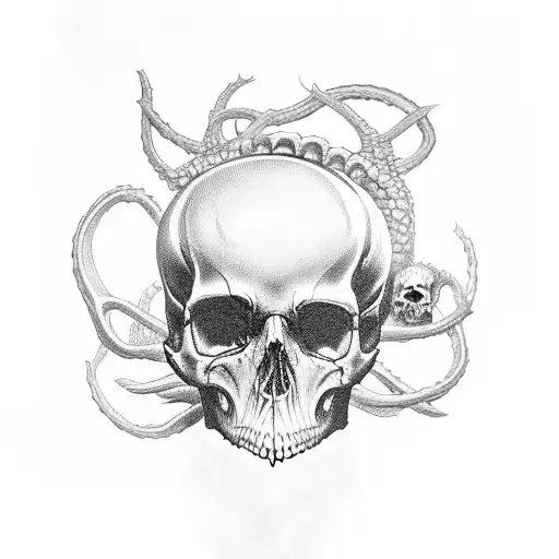hydra with human skulls tattoo design idea