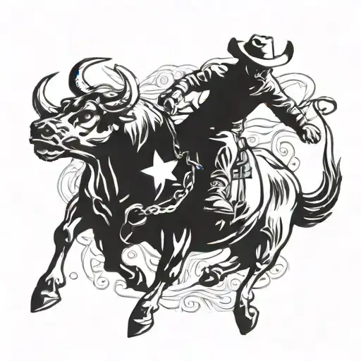 cowboy riding bucking bull   tattoo design idea
