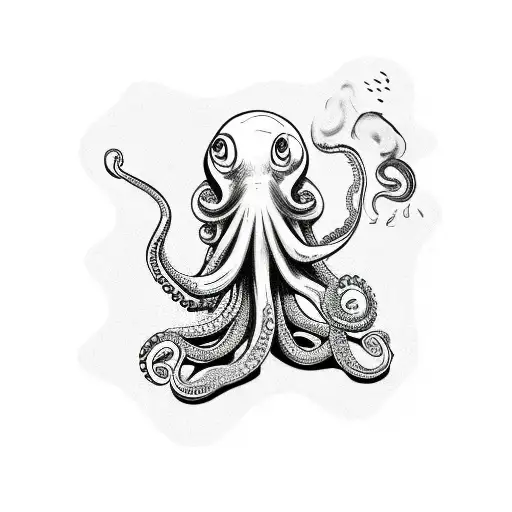 cartoon octopus smoking weed money tattoo design idea
