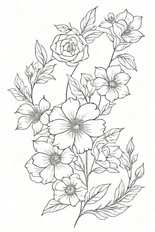 birth month flowers for December, October, October, November, May tattoo design idea
