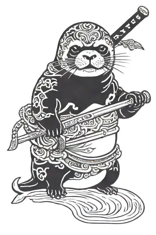 baby seal holding a samurai sword tattoo design idea