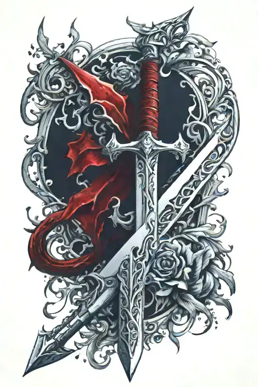 elven inspired blood stained sword  tattoo design idea