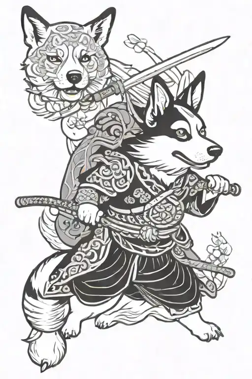 corgi samurai warrior tattoo design idea