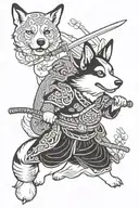 corgi samurai warrior tattoo design idea