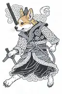 corgi samurai warrior tattoo design idea