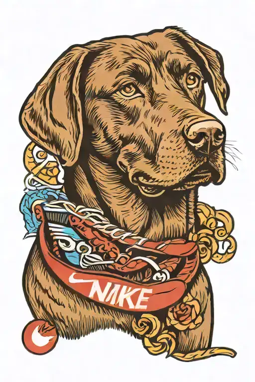 chocolate lab and Nike logo incorporated tattoo design idea