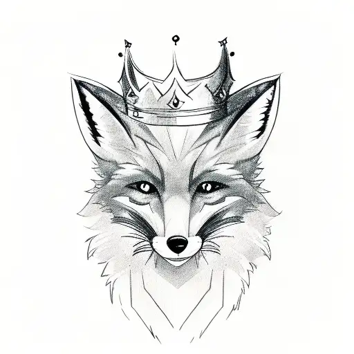 A sketch-style tattoo of a mischievous and cunning fox wearing a crown, embodying the sly nature of villains tattoo design idea