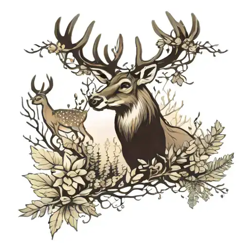 forest, deer, sleeve tattoo design idea