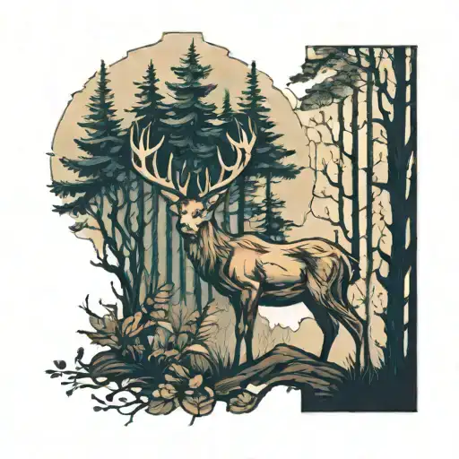 forest, deer tattoo design idea