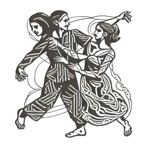 Picasso style of one son and one daughter dancing tattoo design idea