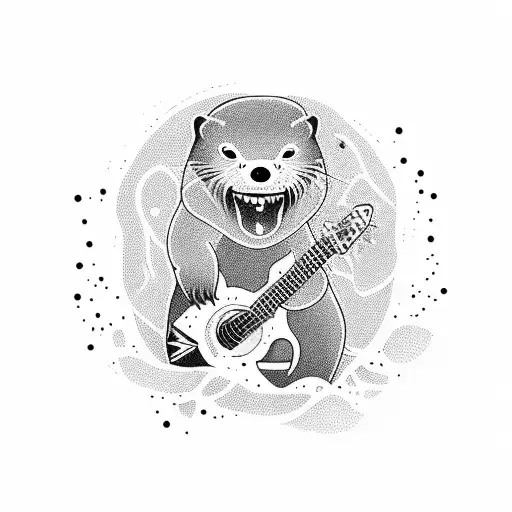 A demonic otter playing a guitar in a gothic setting tattoo design idea