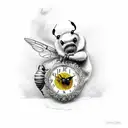 cherub riding a bumble bee holding a honeycombe clock tattoo design idea