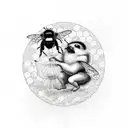 cherub riding a bumble bee holding a honeycombe clock tattoo design idea