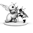 cherub riding a bumble bee holding a honeycombe clock tattoo design idea