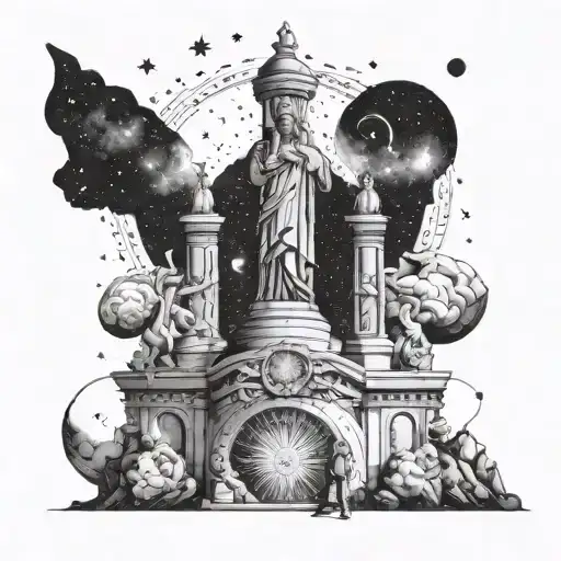 Incorporate the Cruz del tercer milenio monument into a cosmic-themed sleeve tattoo tattoo design idea