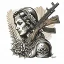 virgin Maria Magdalena with ak47 tattoo design idea