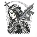 virgin Maria Magdalena with ak47 tattoo design idea