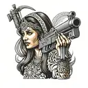 virgin Maria Magdalena with ak47 tattoo design idea