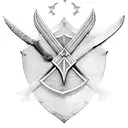 two medieval swords behind a shield tattoo design idea