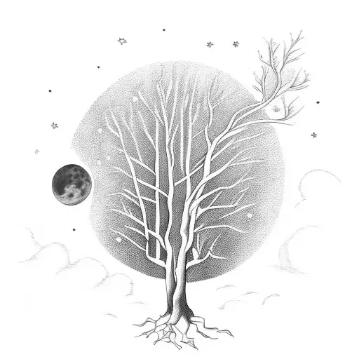 A moonlit forest with a witch flying on a broomstick tattoo design idea