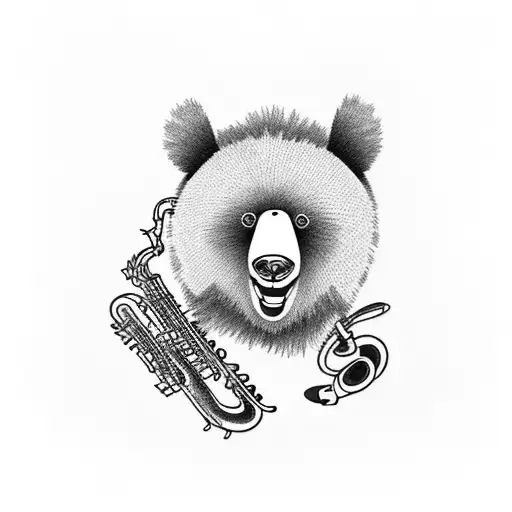 griz(artist) bear playing the saxophone  tattoo design idea