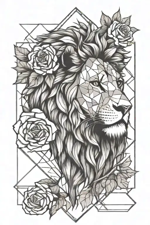 lion and roses tattoo design idea