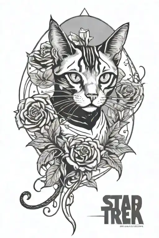 star trek with bleeding heart flowers and siamese cat tattoo design idea