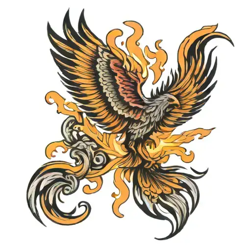 burning phoenix, rising from its ashes tattoo design idea