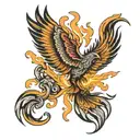 burning phoenix, rising from its ashes tattoo design idea