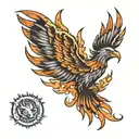 burning phoenix, rising from its ashes tattoo design idea
