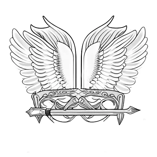 angel wings with sword and cross tattoo design idea