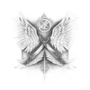 angel wings with sword and cross tattoo design idea