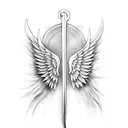 angel wings with sword and cross tattoo design idea
