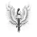 angel wings with sword and cross tattoo design idea
